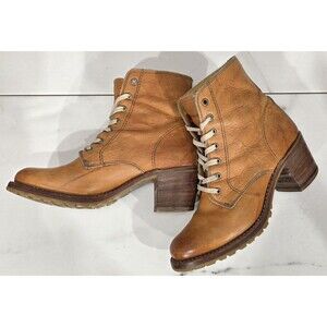Frye Sabrina 6G Leather Lace-Up Boots Saddle Brown Combat Vibram Lug 7.5 USA